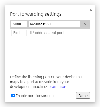 Port forwarding settings